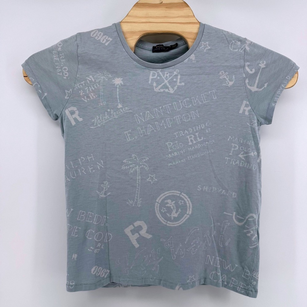 Polo Ralph Lauren T-Shirt Women Medium Blue Nautical Graphic Print Cotton Tee
